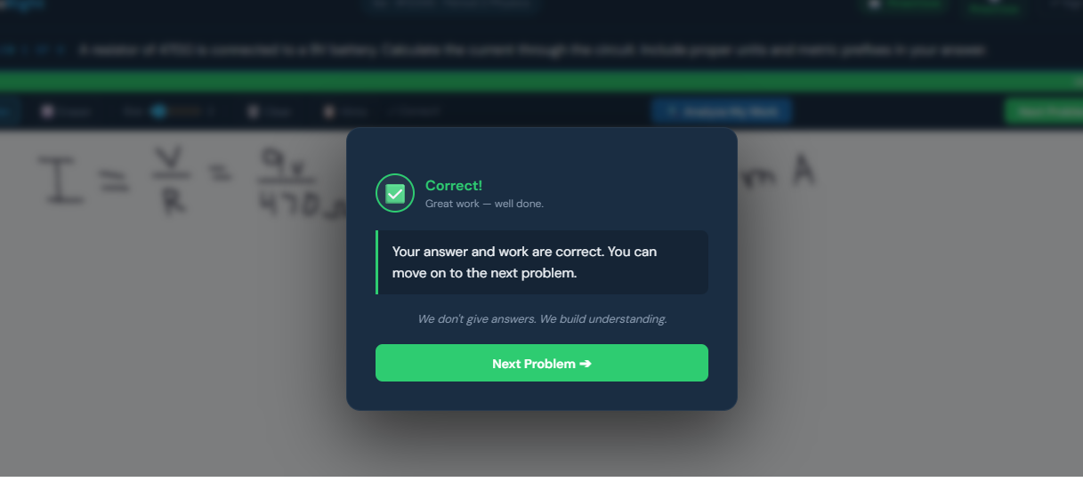 Student canvas showing indicator bar feedback